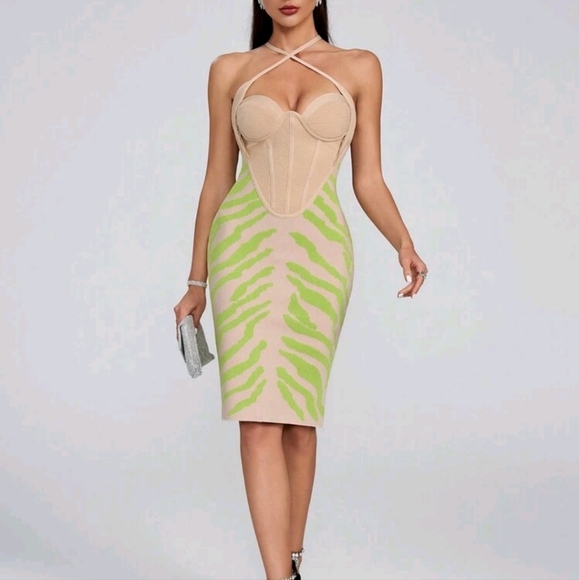 Contrast Color Criss-Cross Strap Bandage Dress,Fashionable Sleeveless  Dress - Picture 1 of 4